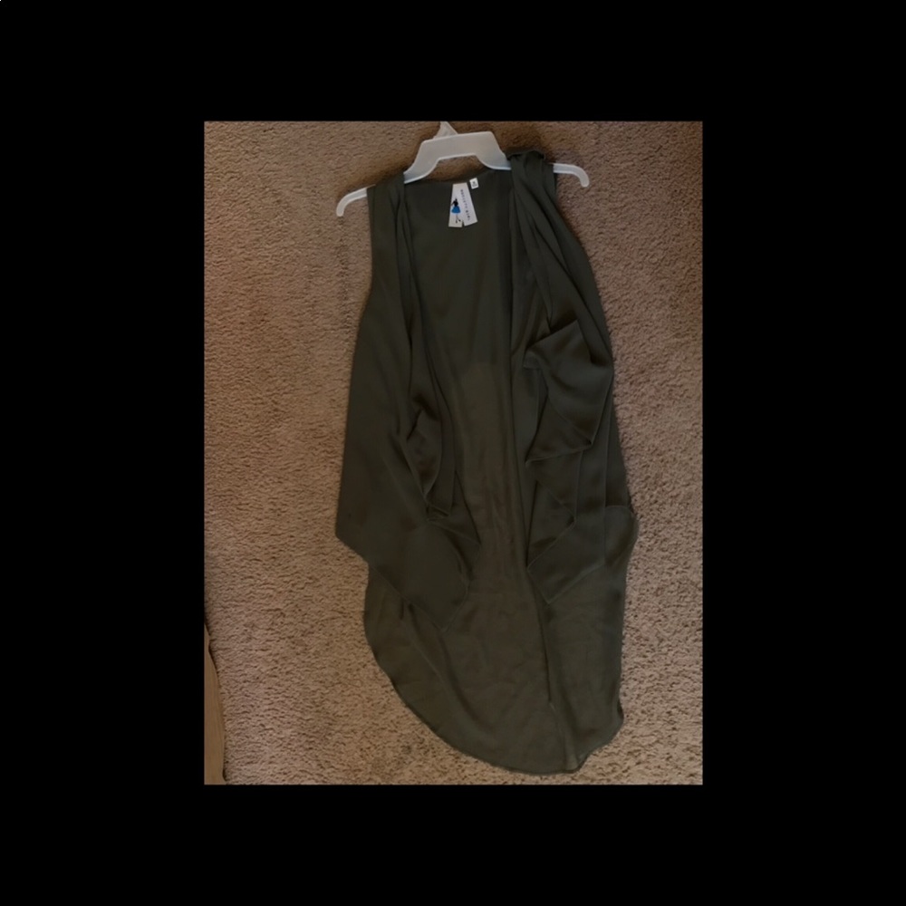 Long olive green sleeveless coat